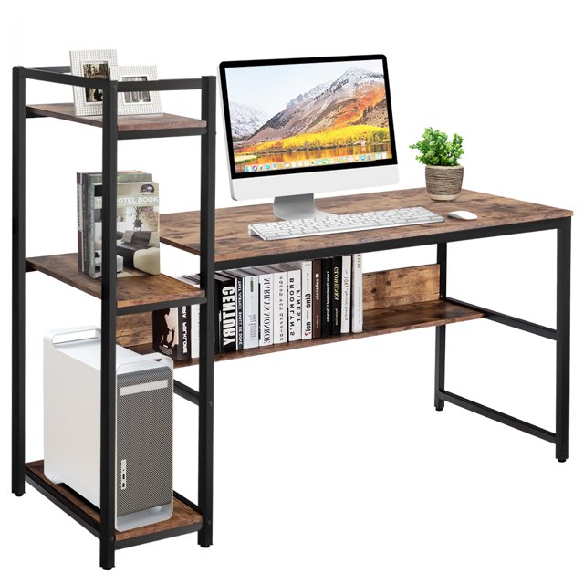 Patiojoy Multifunctional Computer Desk with Storage Shelves Stable Writing Table for Home Office Rustic Rustic Brown