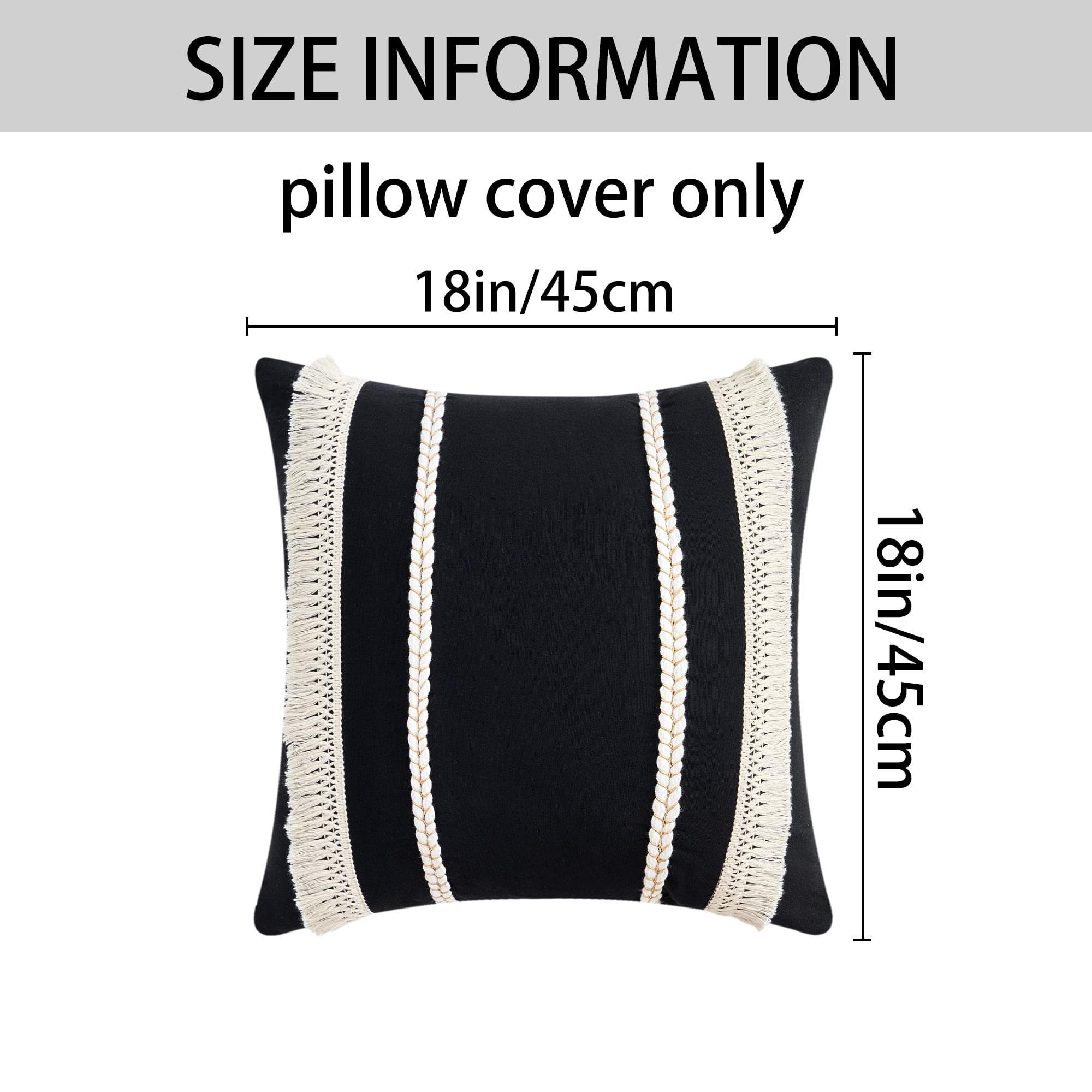 Unique Bargains 4 Pcs Boho Modern Textured Pillow Cover Black/White 18" x 18"