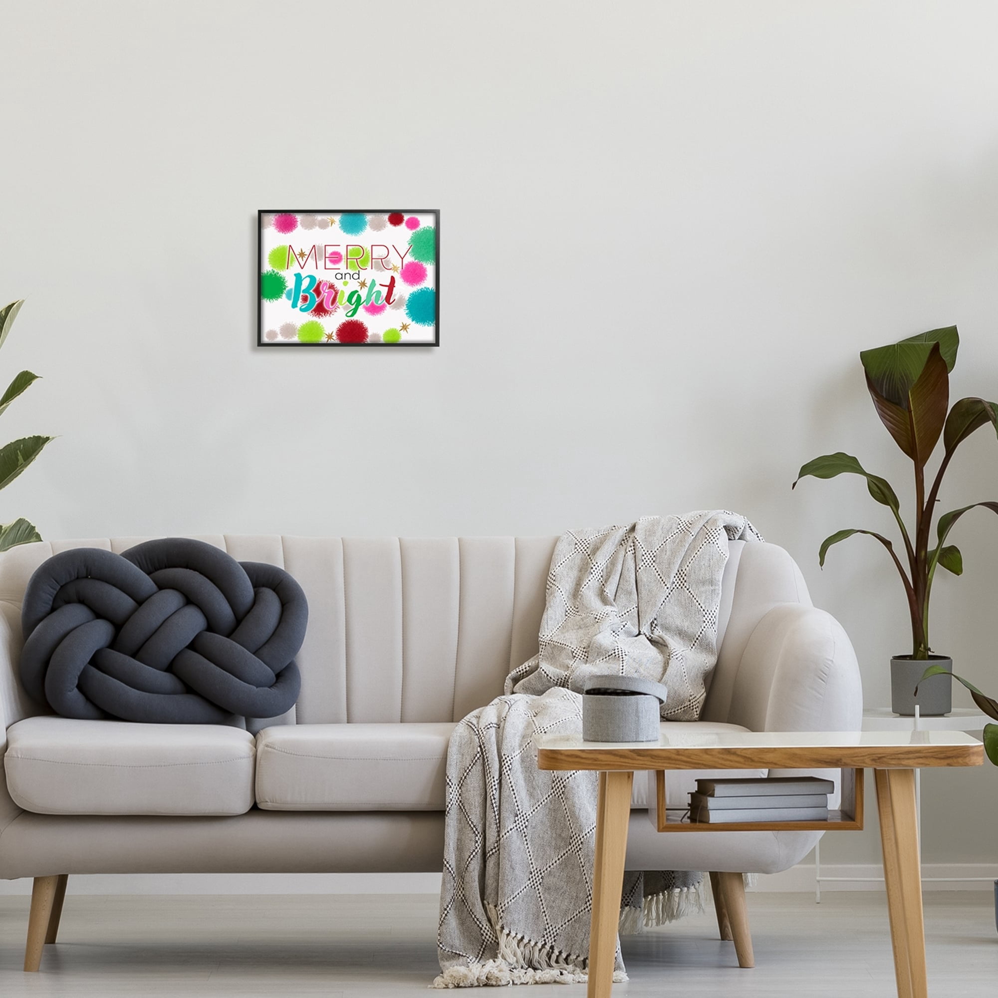 Stupell Industries Merry & Bright Bold Holiday Phrase Holiday Painting Gray Framed Art Print Wall Art