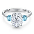 thumbnail image 3 of Gem Stone King 925 Sterling Silver Swiss Blue Topaz Ring Set with Oval Moissanite (3.71 Cttw), 3 of 7