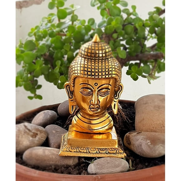 WC_Metal Buddha Statue for Home Decor, Gautam Buddha face showpiece feng Shui Figurine Reiki Zen Meditation Spiritual Idol Sculpture for Living Room Decoration 6"
