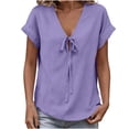 thumbnail image 4 of Lmueinov Tie Front Blouse for Women V-Neck Short Sleeve Relaxed Fit Casual Summer Shirt Soft Stretch Breathable Top, 4 of 6
