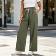 thumbnail image 6 of VBVC Women's Drawstring Wide Leg Pants , Fall Winter Lounge Trousers For Women , Ladies' Lightweight Soft Bottoms with Pockets, *Army Green , XX-Large, 6 of 7