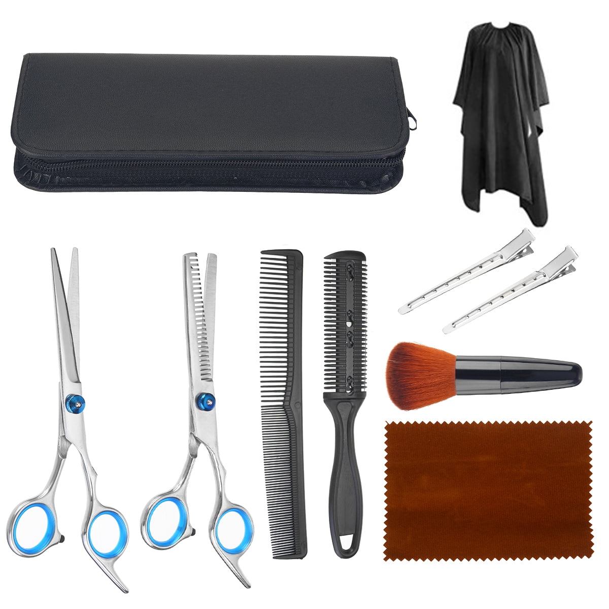 Professional Hair Cutting Scissors, Thinning Shears, Hair Razor Comb, Clips, Cape, Scissors