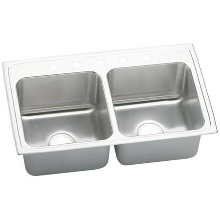Elkay DLR3322105 Gourmet Lustertone Stainless Steel Double Bowl Top Mount Sink with 5 Faucet Holes