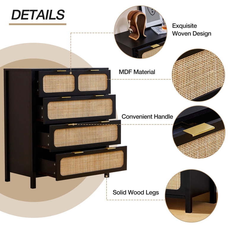 Giratree 4 Drawer Wooden Rattan Dresser, Bedroom Chest Furniture, Black, 30" Wide - Walmart.com Giratree 4 Drawer Wooden Rattan Dresser, Bedroom Chest Furniture, Black, 30" Wide - Walmart.com