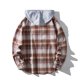 thumbnail image 4 of Blusa informal de manga larga con capucha para hombre, con cuello vuelto, manga larga, cierre de botones, estampado a cuadros, con capucha, 4 of 9