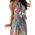 thumbnail image 3 of DYMADE Women Printed Halter Sleeveless Hem Slit Ankle-Length Dress, 3 of 5