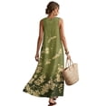 thumbnail image 2 of Xoenoiee Olive Green Dragonfly Floral Print Women's Plus Size Cotton Linen Maxi Dresses, Summer Casual Sleeveless Tank Dress Crewneck Loose Fit Long Sundress with Pockets for Women, L, 2 of 7