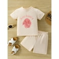 thumbnail image 3 of Nituyy Toddler Girls Summer Shorts Sets Short Sleeve Letter Rabbit Print Tops Solid Color Shorts Sets, 3 of 6