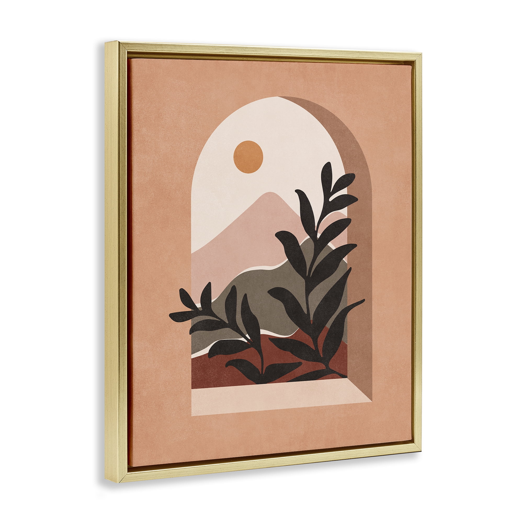 Stupell Industries Terracotta Boho Window Landscape & Nature Painting Gold Floater Framed Canvas Art Print Wall Art, 25 x 31