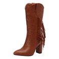 thumbnail image 6 of Fringe Cowboy Boots for Women Block High Heel Fashion Embroidery Pointed Toe Zip up Winter Dress Mid Calf Booties, 6 of 6