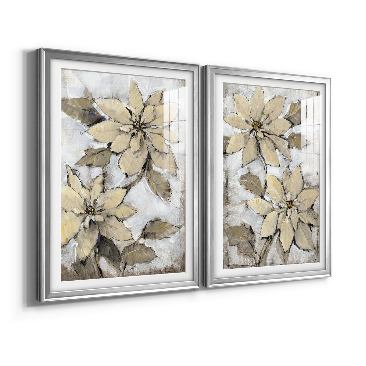 Wexford Home Poinsettia Study I Premium Framed Print, 18.5" x 24.5" - Ready to Hang, Silver (Set of 2)