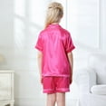 thumbnail image 3 of Little Girls Boys Button Down Pajama Sets Kids Satin Silk Short Sleeve Sleepwear 4-14Y, 3 of 5
