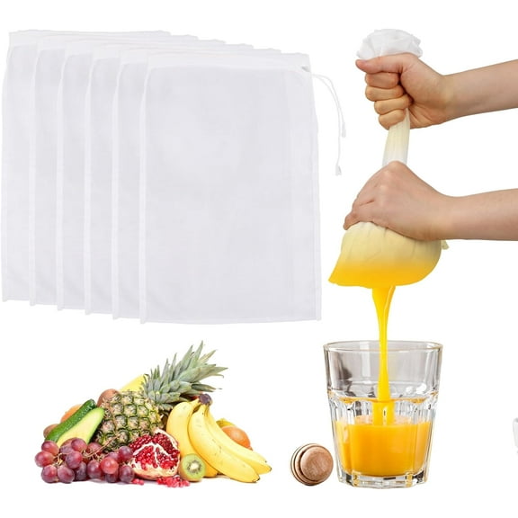 6 Pack Nut Bag Strainer 8 x 6 Inch Cheesecloth Bags for Straining, Nylon Cheese Cloth Bags Reusable Nut Milk Bag Fine Mesh Bag for Straining Fruit Juice Cheese Coffee Tofu Yogurt Tea