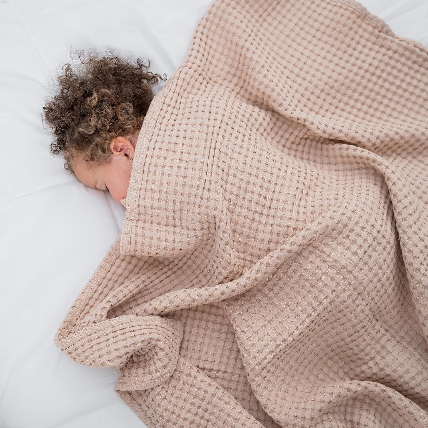 Comfy Cubs Waffle Weave Blanket - 40” x 40” - 100% Cotton Soft, Lightweight Baby Blanket, Blush