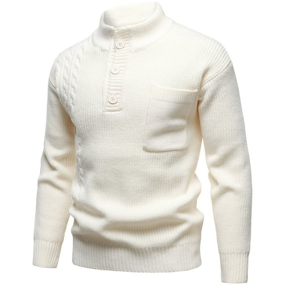 GBSYEWXS Men Pullover Sweaters Thermal Long Sleeve Collared Pullover Solid Color Comfortable Beige Sweater