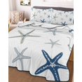 thumbnail image 3 of Quilts Twin Size, Navy Blue Beige Starfish Soft Comforter Bedding Set for Bed, Coastal Summer Beach Nautical Lightweight Quilted Bedspread with Pillow Cover(2 Pieces) for All Season, 68x86 Inch, 3 of 9