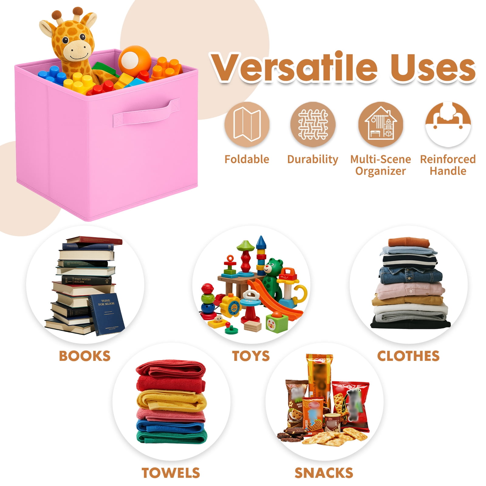 PinkSheep Collapsible Fabric Cube Storage Bins, Foldable Storage Cubes Organizer Bins Basket(13" x 13"), Pink, 6 Pack