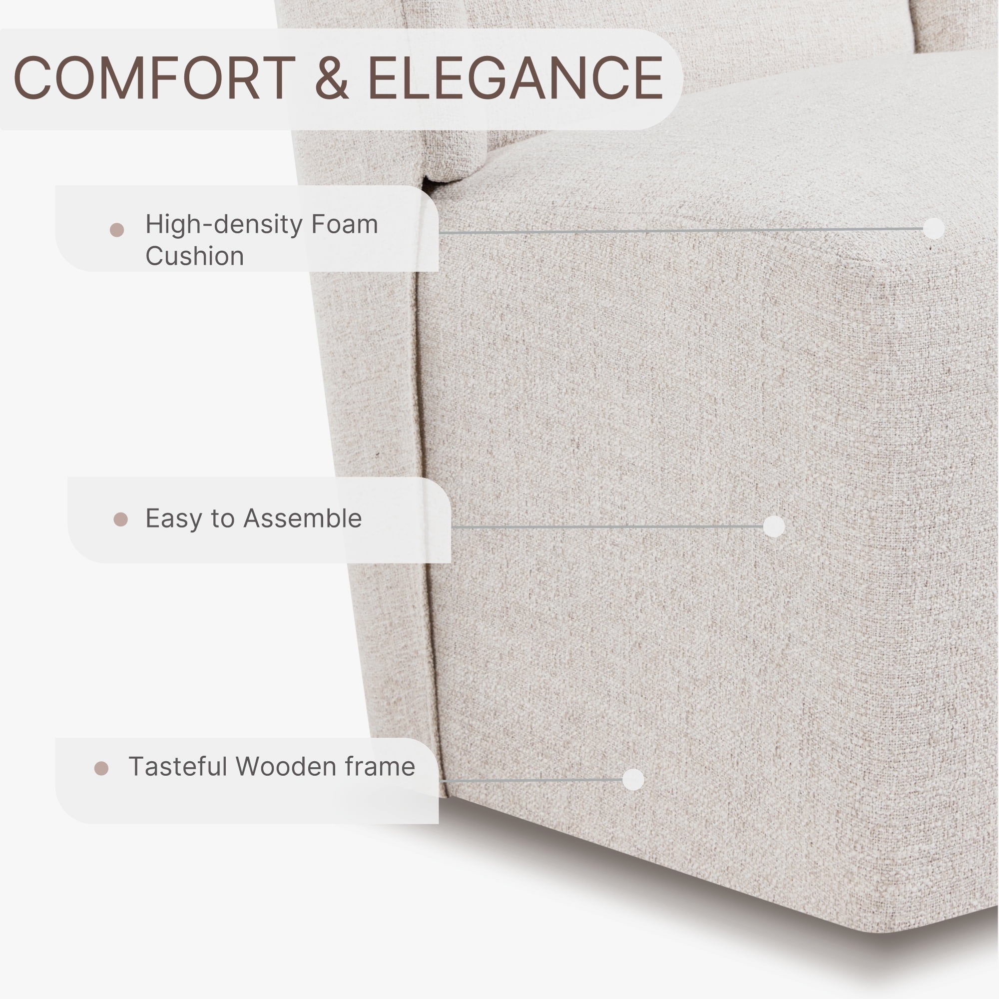 Spruce & Spring Anywhere Upholstered Dining Chair with Hidden Detachable Casters, Stain-Resistant Linen-Look Fabric, White