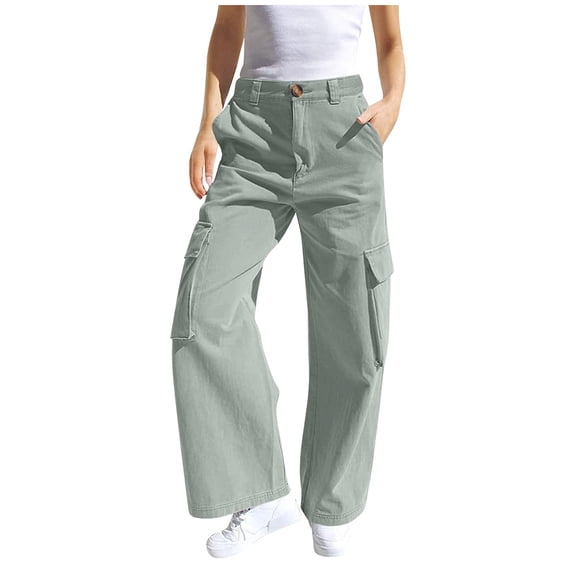 Karoyedx Girls' Wide-Leg Jeans Girls Drawstring Cargo Joggers Lightweight with Side Pockets Casual Summer Wear Mint Green Size,14-15 Years