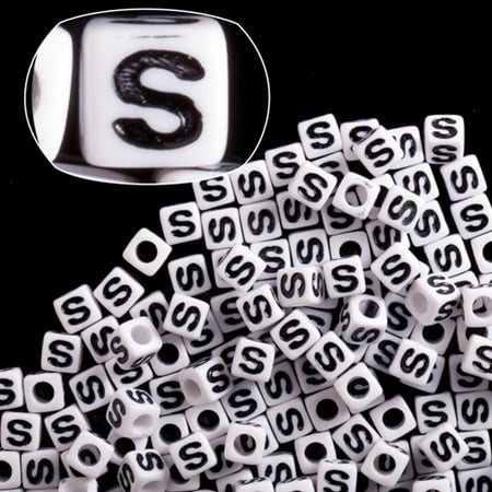 Cube Beads Jet - Letter S White Acrylic Cube Alphabet Beads 7mm 50Gram/209pcs