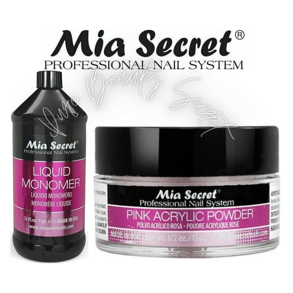 Mia Secret Liquid Monomer 32 oz and Pink Powder 0.5 oz