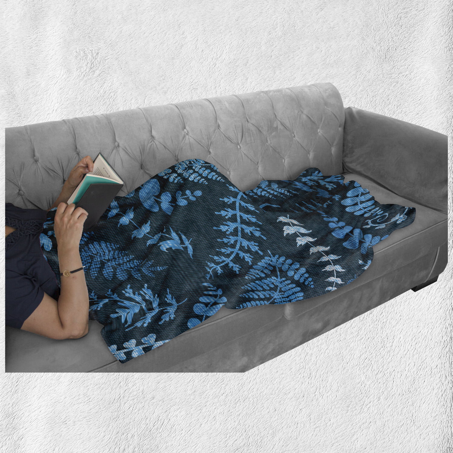 Cozy Plush for Indoor and Outdoor Use Ambesonne Indigo Soft Flannel Fleece Throw Blanket 60 x 80 Turquoise Pale Blue Dark Green Backdrop Floral Swirl Leaves Branches Details Image 