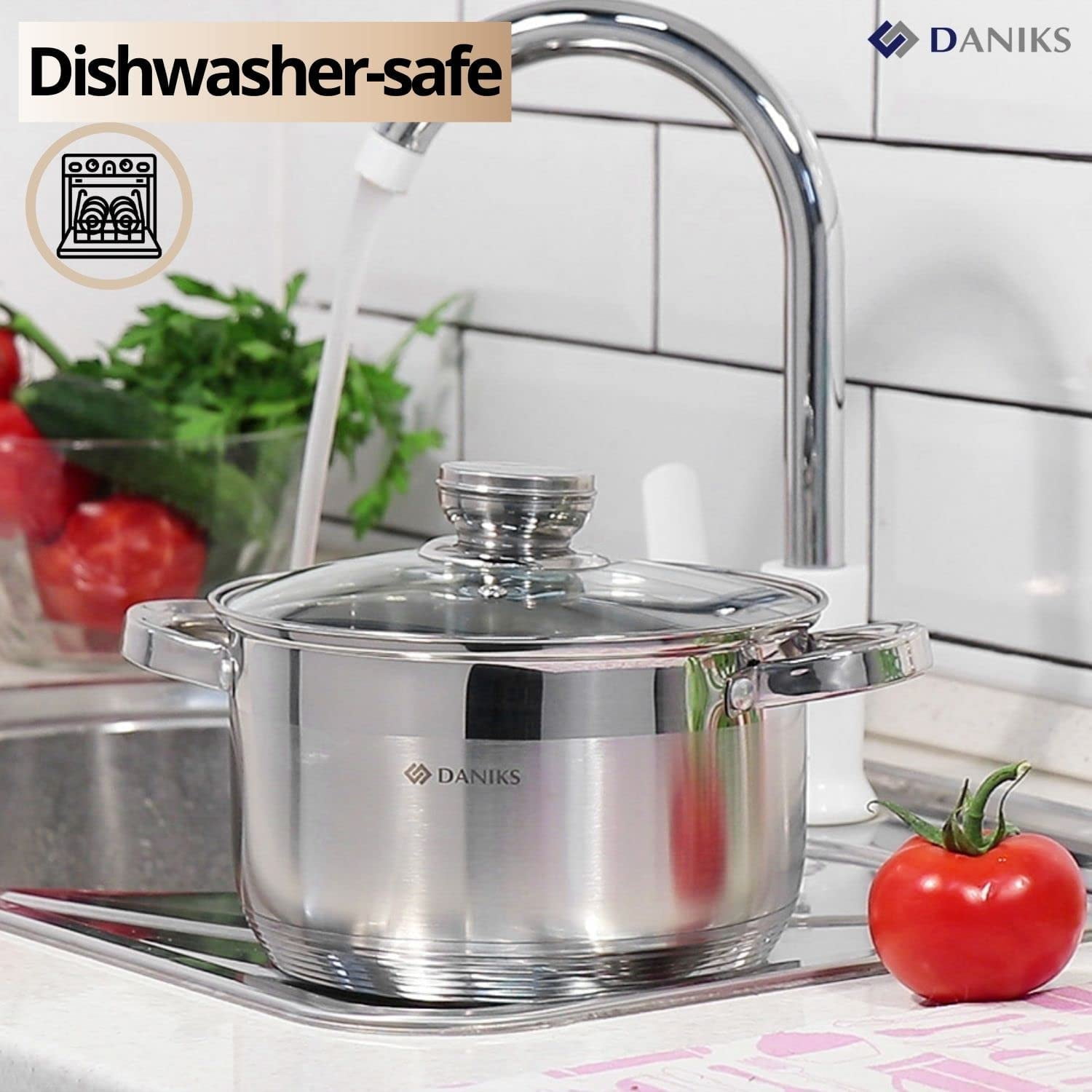 Daniks Standard Stainless Steel Kitchen Induction Pot Cookware Set | 6-Piece | Dishwasher Safe Pots | 2 Quart + 3 Quart + 4 Quart | Measurin並行輸入品 : Daniks Tokio 6-Piece Stainless Steel Induction