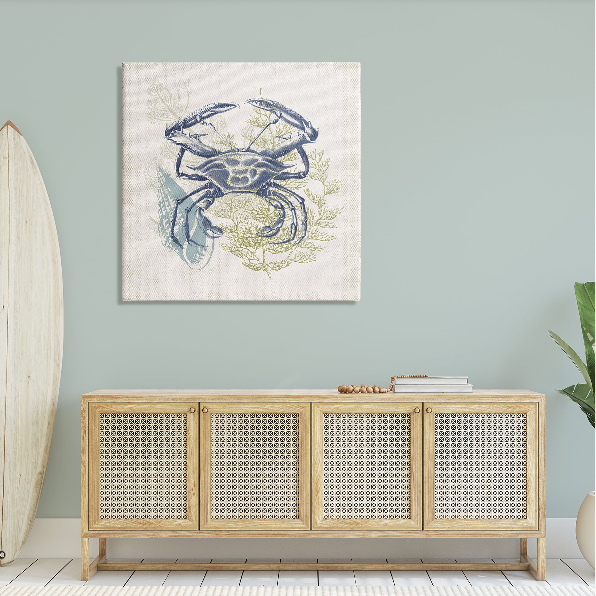 Stupell Industries Ocean Crab Detailed Botanical Overlay Rustic Design Graphic Art Gallery Wrapped Canvas Print Wall Art, Design by Victoria Barnes