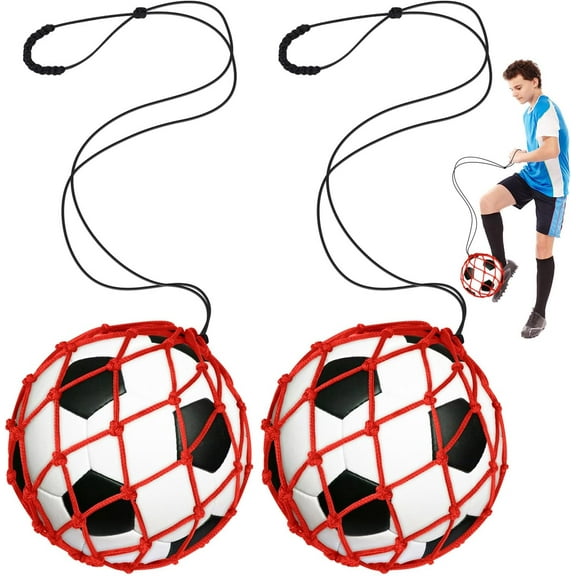 2PCS Football Kick Trainer Soccer Ball Trainer Net Kicker, Fits Ball Size 3, 4, 5, Solo Soccer Kick Practice Training Aid Soccer Return for Youth Adults(Red)