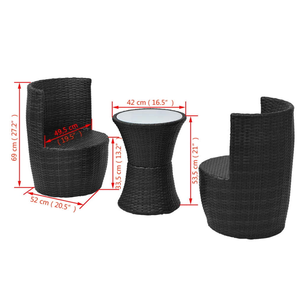 Kepooman 3pcs Wicker Couch with Cushions for Garden, Black Kepooman 3pcs Wicker Couch with Cushions for Garden, Black