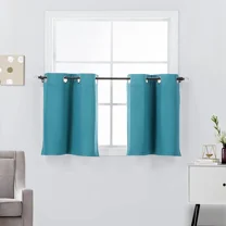 2 Piece Grommet Top 100% Blackout Window Treatment Curtain Tiers Set, 27"W x 24"L - Teal