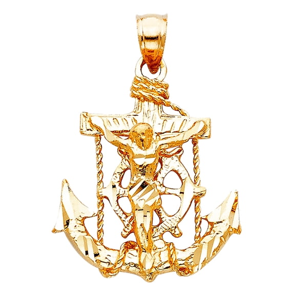 14k Yellow Gold Mariner Crucifix Pendant Necklace 22x25mm Pendant for Women - 3.3 Grams