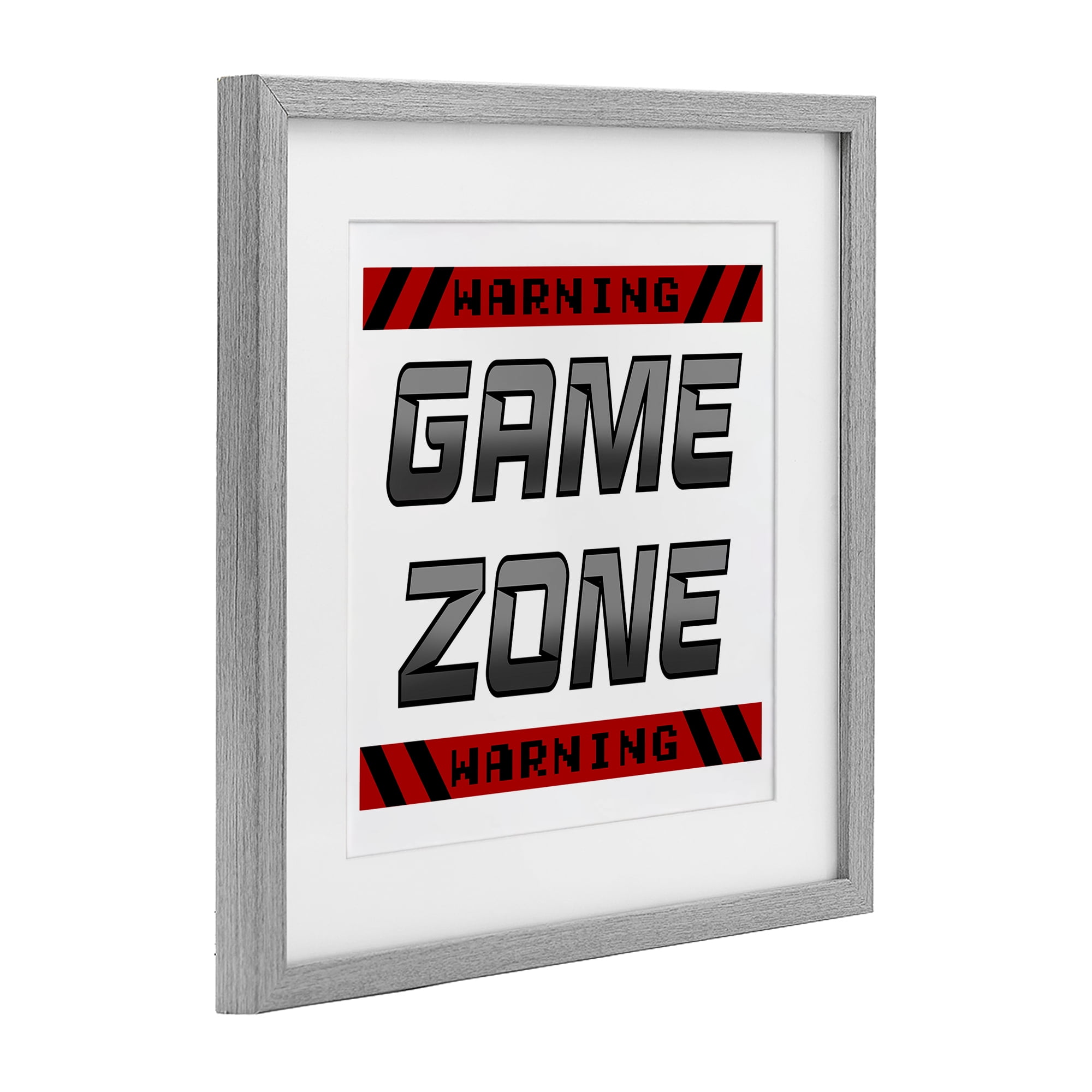 Stupell Industries Game Zone Warning Gray Framed Print Under Glass, design by Marcus Prime