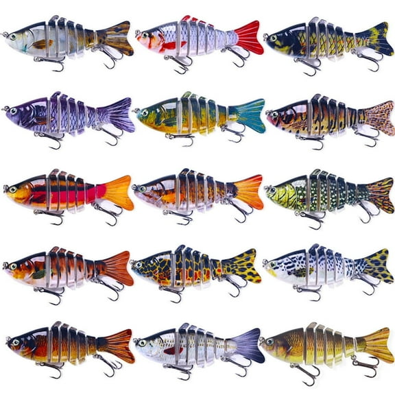 HENGJIA Fishing Lures 15PCS Multi Jointed Fish Fishing Kits Slow Sinking Lifelike Swimbait Freshwater and Saltwater for Trout Bass Lures