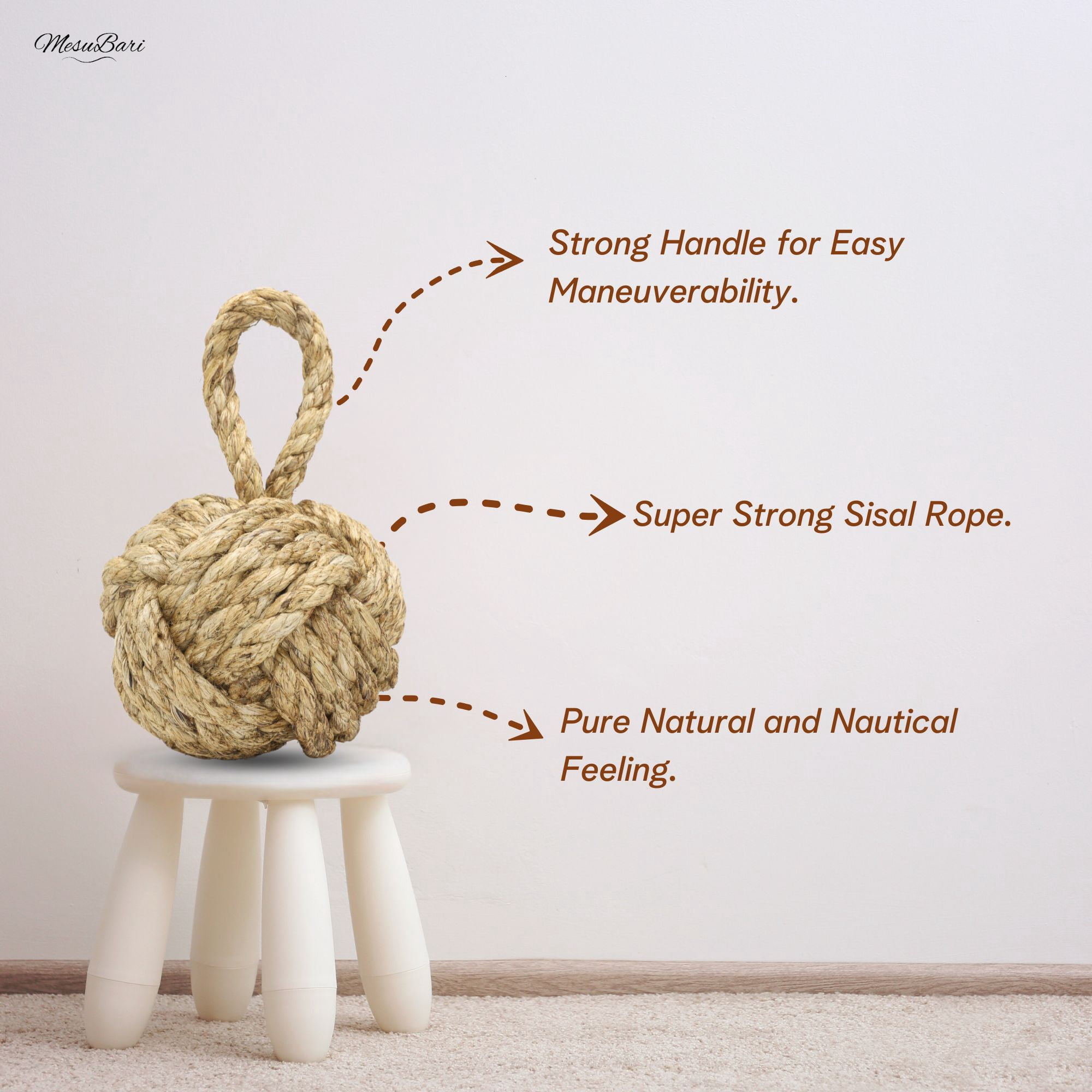 MesuBari Sisal Rope Nautical Door Stop Brown (6 inch, 3.6 Pounds)