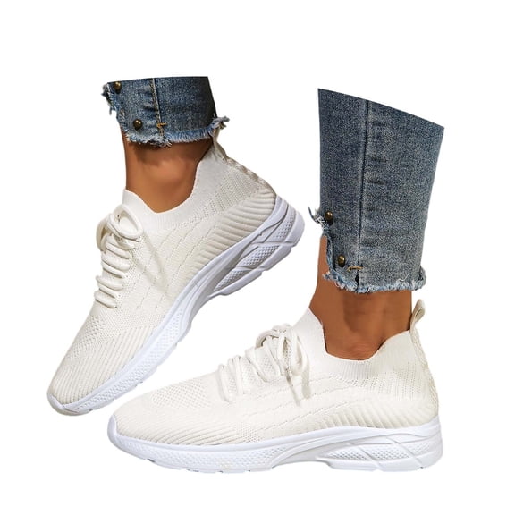 Win s Way Women's Knit Mesh Platform Sneakers, Slip-On Comfort Walking Shoes with Grippy Outsole