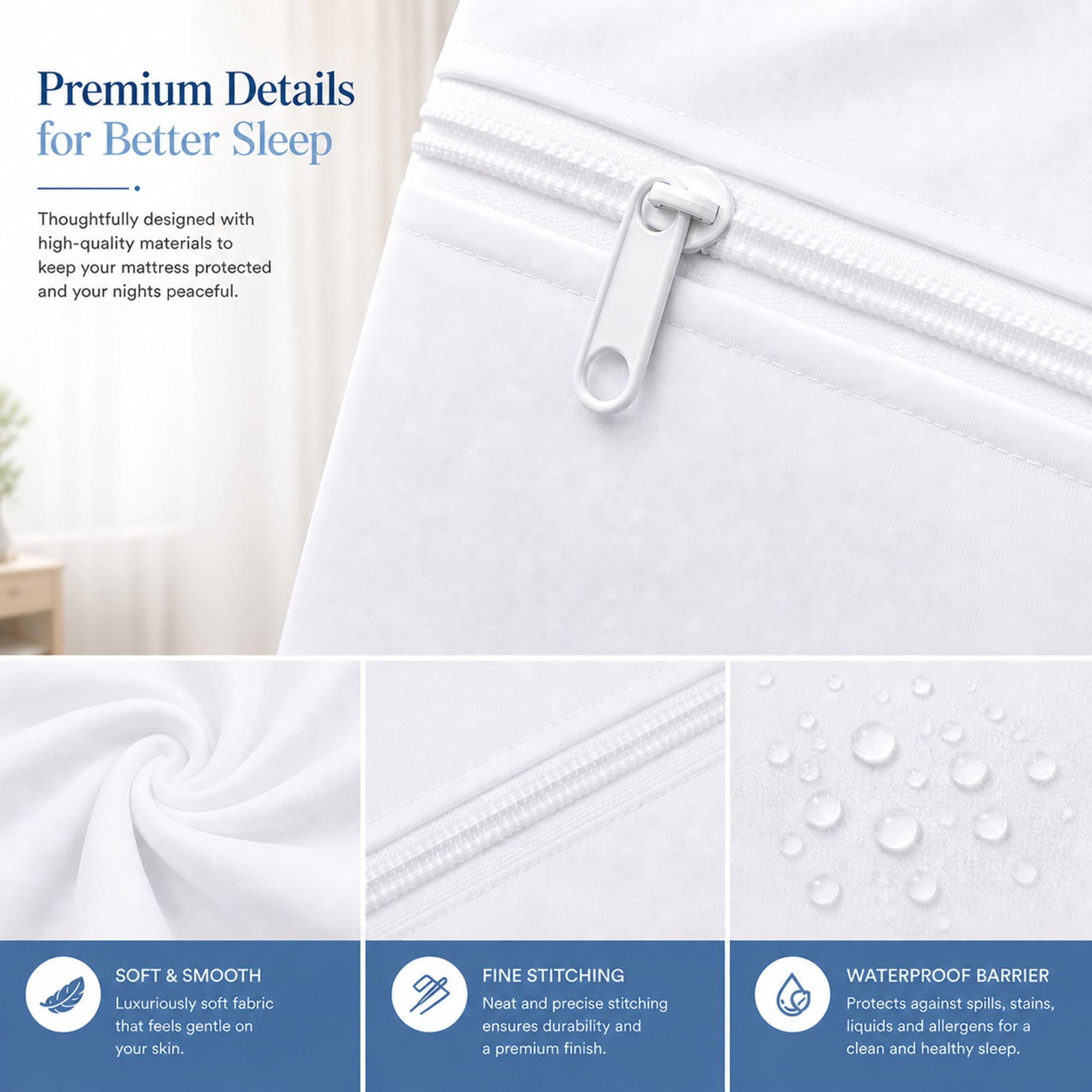 Continental Sleep, 10 to 14-Inch Ultra Soft-Premium Zippered Mattress Protector Cover, Water Resistant, Breathable and noiseless, Queen, White