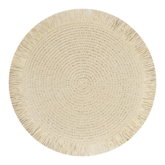 Round Woven Ramie Placemat with Heat-Resistant & Oil-Proof Design - 15-inch Elegant Table Protection Mat for Home, Restaurant & Coffee Shop Use
