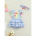 thumbnail image 2 of Qiylii Baby Toddlers Girls Valentine's Day Romper Ruffle Sleeve Square Neck Heart Bodysuit Headband, 2 of 8