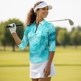 thumbnail image 4 of Uorisanigo Blue Marble Women's Golf Shirt Size S Fashionable Women's 3/4 Sleeve Athletic Golf Shirts Versatile Workout Tops Zip Up Collar Quick Dry Outing Wear Workout Sports, 4 of 7