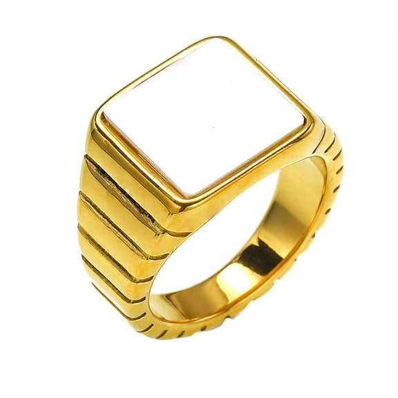 PAMTIER Men's and Women's Stainless Steel Simplicity Punk Rectangular Simulated Pearl Shells Ring Gold Size 9