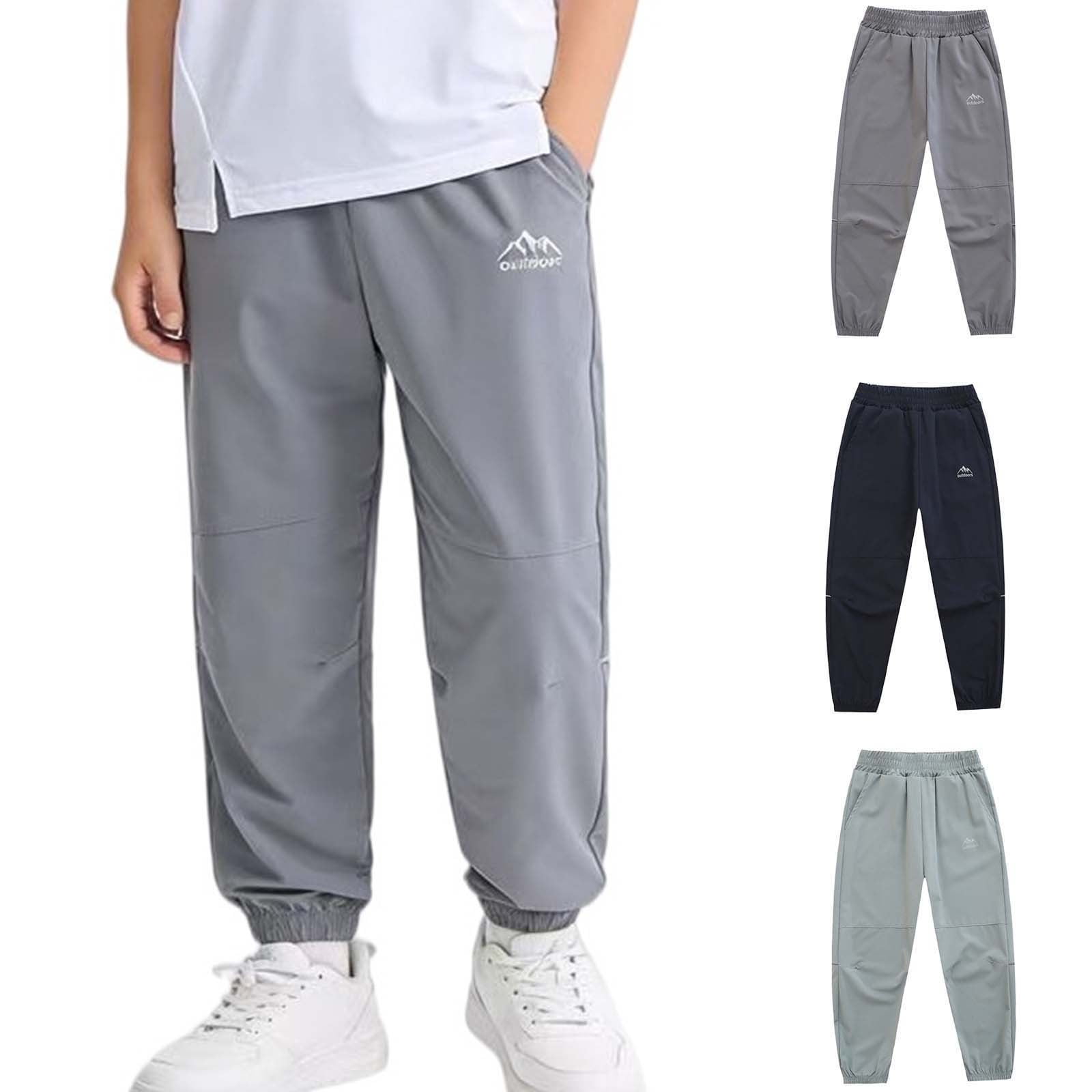WAVSUF Joggers for Boys Quick Drying High Waist with Pockets Summer Active Pants Gray 7-8