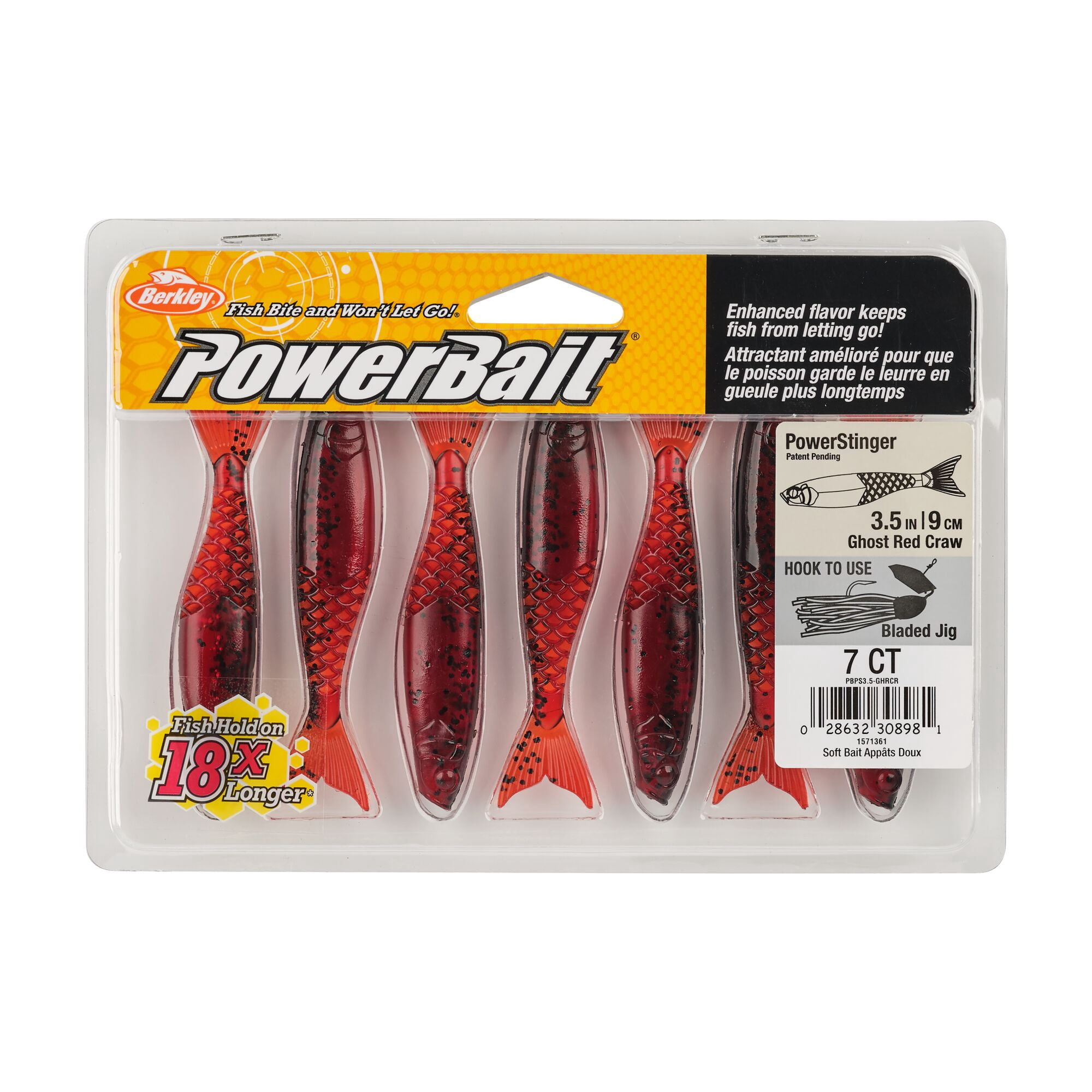 Berkley PowerBait® PowerStinger, 3.5 in, Minnows, Ghost Red Craw (7 Count)