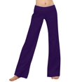 thumbnail image 2 of Work Pants Women Elastic Waist Solid Low-Waist Loose Drawstring Sport Long Casual Trousers Trendy Dressy Purple 2XL, 2 of 4