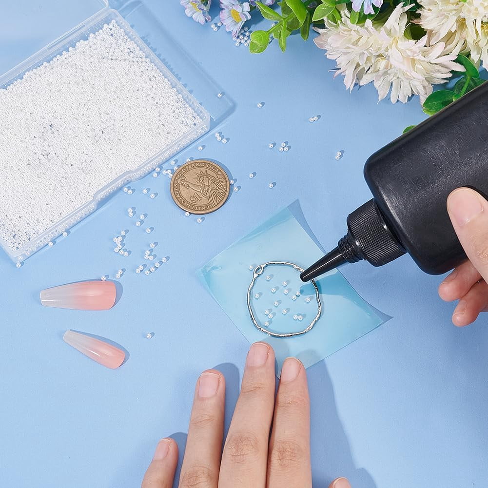 2400pcs 4mm Mini Golden Pearl Beads No Hole Loose ABS Plastic Pearl Beads Resin Filling Material Pearl Beads for Resin Crafting Nail Art Makeup Jewelry Making and Wedding DIY