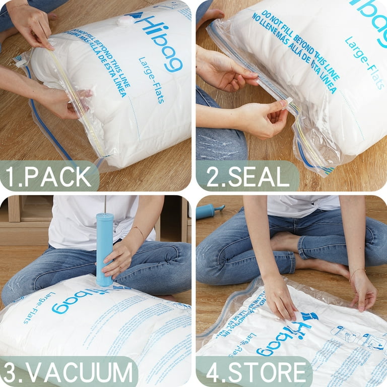 Hibag 15 Pack Vacuum Compression Storage Bags with Hand Pump (3 Small, 3  Medium, 3 Large, 3 Jumbo, 3 Roll Up Bags) 