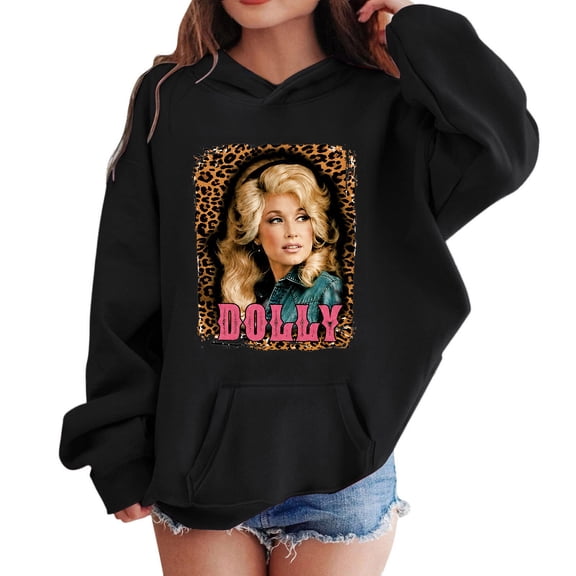 Toddler Kids Boys Girls Dolly Hoodies Country Music Icon Top Children Fashion Casual Printed Pocket Long Sleeve Sports Sweatshirt Black 2-3 Years