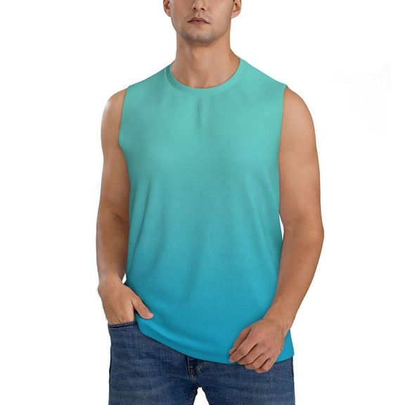 Disketp Teal Turquoise Sleeveless Tshirts for Men, Muscle Shirts for Men Dry Fit Tank Top-Large